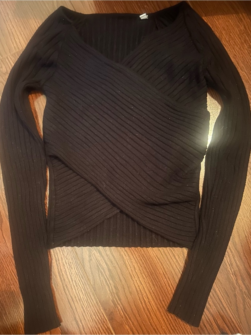 Guess Black Ribbed V-Neck Wrap Sweater